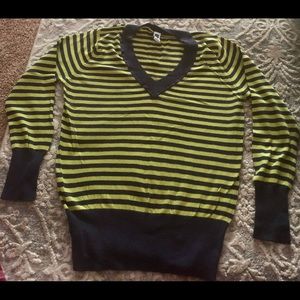 Lime green & navy blue striped sweater